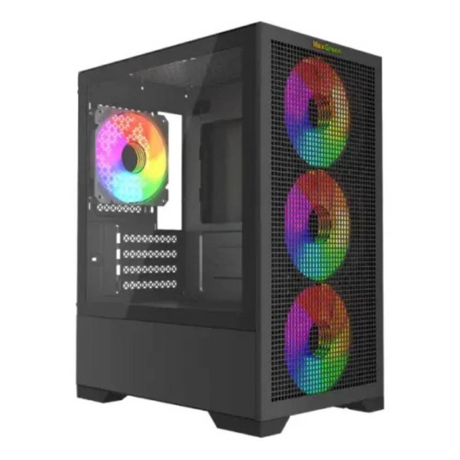MAXGREEN A9 MESH MID TOWER BLACK (TEMPERED GLASS) MICRO ATX GAMING DESKTOP CASING